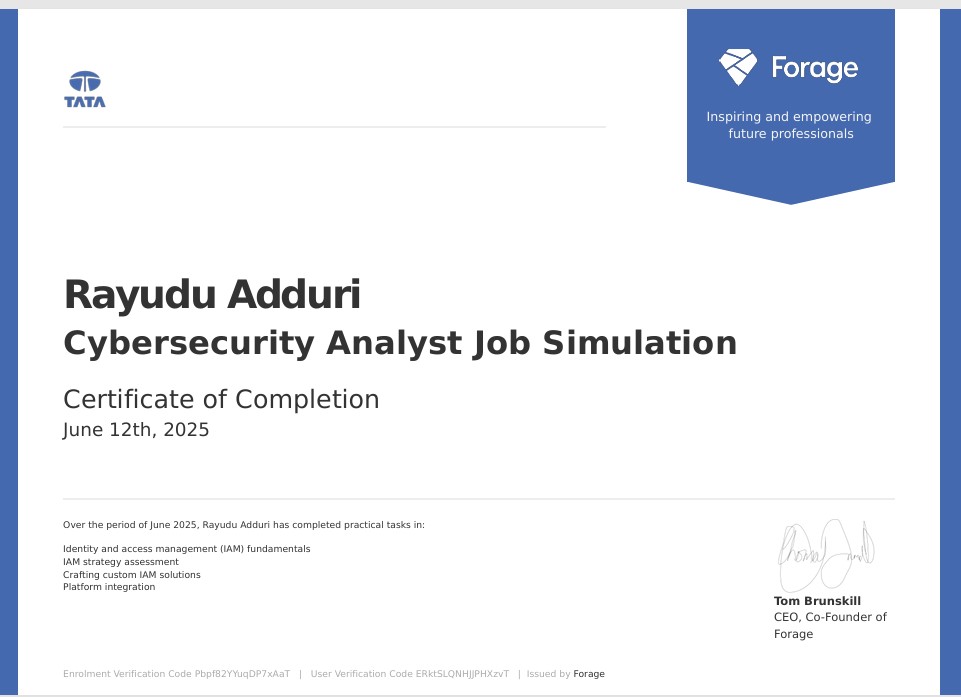 Cybersecurity Analyst Job Simulation Certificate